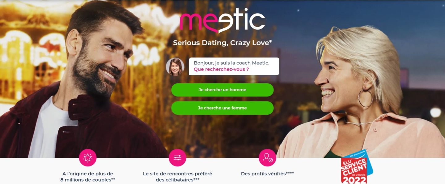Page d'accueil du site de rencontre Meetic.