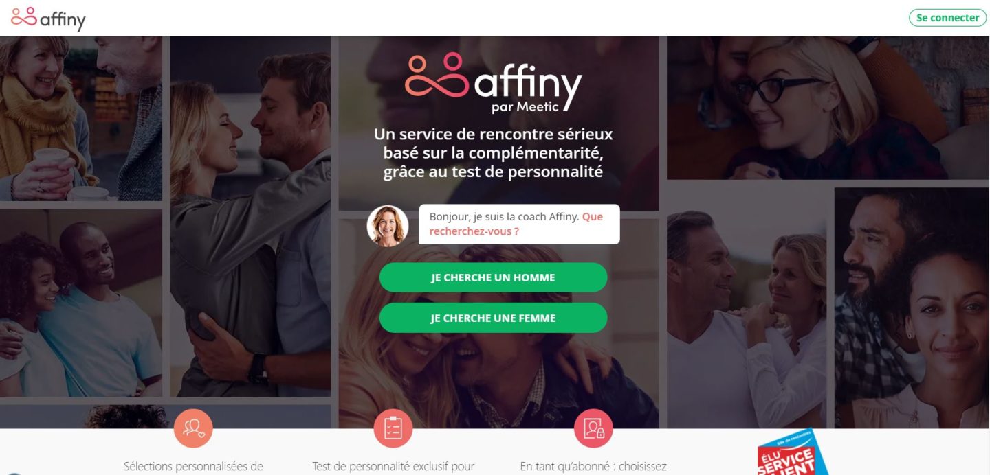 La page d'accueil du site de rencontres Affiny.